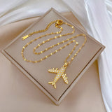 Golden Zircon Aircraft Pendant Necklace