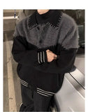 Men's Black Colorful Retro Knit Sweater