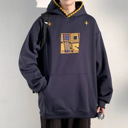 Plaid Splicing Oversized Fake Two Pieces Hoodie