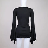 Gothic Flare Sleeve V-Neck Blouses T-Shirt