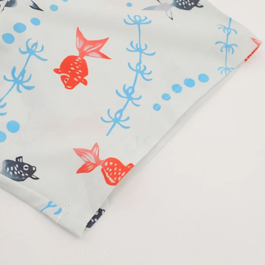 Golden Fish Graphic Hawaiian Short Shirt