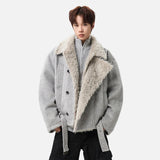 Soft Korean Faux Fur Patchwork Belt Jacket