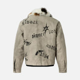 Vintage Distressed Quilted Letter Print Jacket
