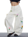 Y2K Versatile 2000s Style Red Floral Cargo Jeans