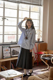 Women Classic Chic Vintage Striped Embroidered Shirt