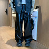 Windproof Elastic Waist Cargo Leather Motorcycle Pants