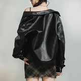Women Retro Black Motorcycle Leather Jacket