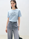 Women Cool Blue Printed Cotton Short-Sleeved T-Shirt