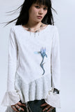 Yedinas Patchwork Gothic Graphic Long T-Shirt