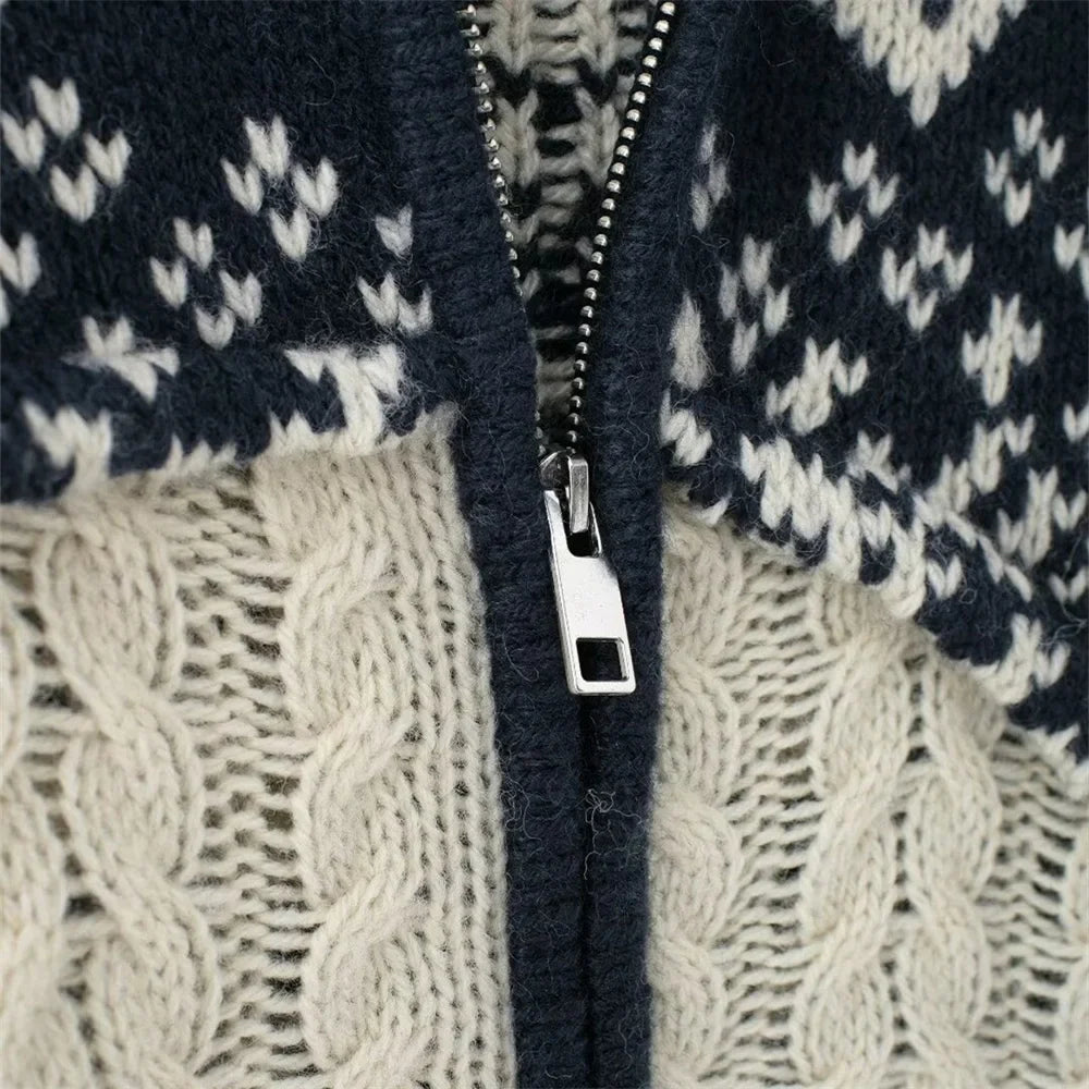 Elegant Jacquard Knitted Long Sleeve Cardigan