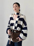 French Mohair Striped V-Neck Cardigan