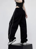 Women Vintage Retro Striped Letter Print Sweatpants