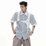Men Clean Aesthetic Patchwork Short Sleeve Shirt