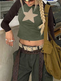 Women Vintage Star Patchwork Crew Neck T-Shirt