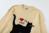 Y2K Funny Cat Graphic Oversized Ripped Sweater