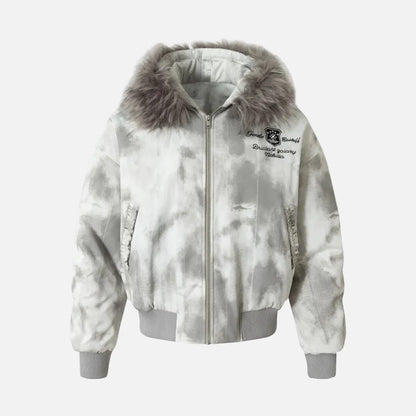 High Street Distressed Quilted Fur Hooded Jacket
