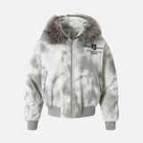High Street Distressed Quilted Fur Hooded Jacket