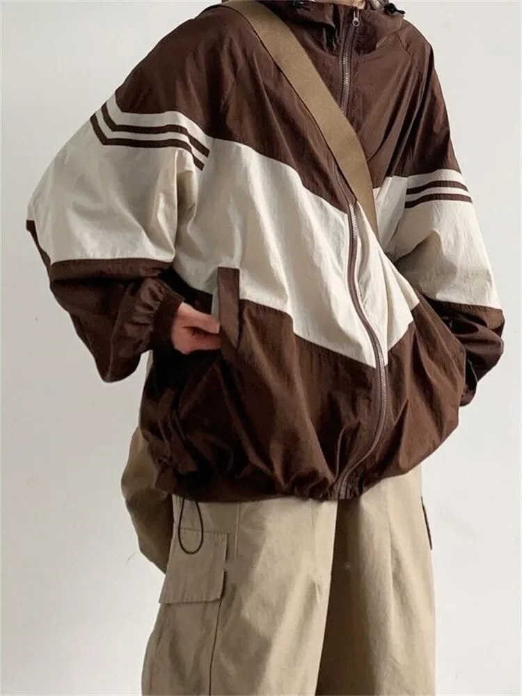 Color Block Hooded Oversized Jacket