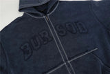 Washed Plush Embroidered Zip-Up Hooded Sweatshirt