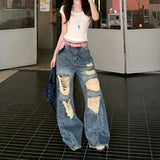 Y2K Plush Ripped Washed Denim Jeans
