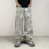 Graffiti Print Loose Fit Wide Jeans