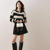 Handesome French Style Striped Spliced Cardigan