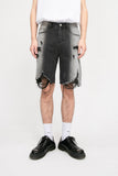 Gradient Ripped Washed Denim Shorts
