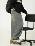 American Casual Plaid Patchwork Washed Jeans