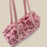 Soft Pink Leopard Print Shoulder Faux Fur Bag