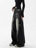 Vintage Washed Straight Leg Black Jeans