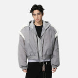 Stylish Patchwork Frayed Hooded Baseball Jacket