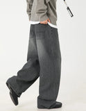 Streetwear Washed Relaxed Fit Striped Straight Leg Jeans