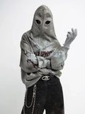 Destructive Stained Loose Hooded Sweatshirt