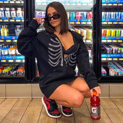Y2K Bone Chill Zip-Up Hoodie