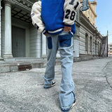 Blue Star Letter Embroidery Straight Denim Pants