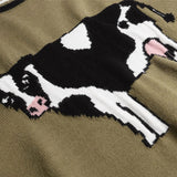Elevated Cow Print Knit Round Collar Jumpers Sweater