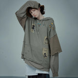 Broken Patchwork Oversized Hip Hop Hoodie