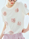 Soft White Floral Applique Short Sleeve T-Shirt