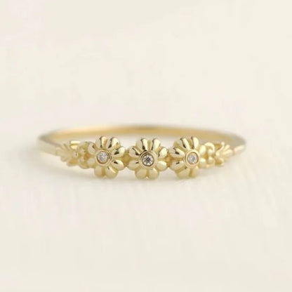 Elegant Gold Flower White Stone Ring