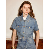 Rhinestone Short Sleeve Denim  Jacket