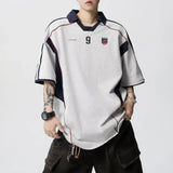 Letter Print Patchwork Retro Trend Polo T-Shirt