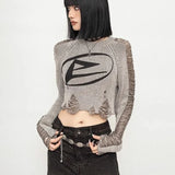 Vintage Distressed Cropped Long Sleeve Sweater