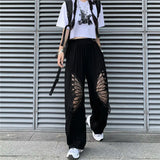Hallowed-out Butterfly Black Women's Pants