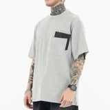 Trendy Leather Patchwork Double Pocket T-Shirt
