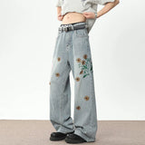 Handsome Embroidered Wide Leg Denim Jeans