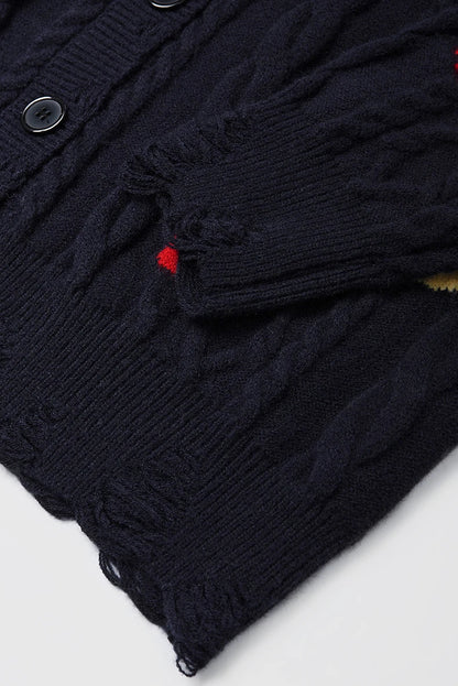 Abstract Patch Cable Knit Sweater