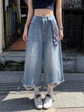 Y2K Patchwork Tie Distressed Denim Jorts