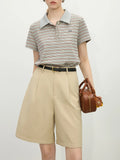 Women Streetwear Elegant Retro Knitted Polo Collar T-Shirt