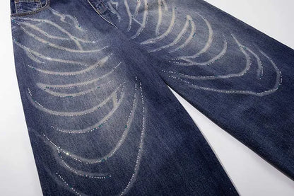 Urban Vintage Drill Printed Wide Leg Denim Jeans