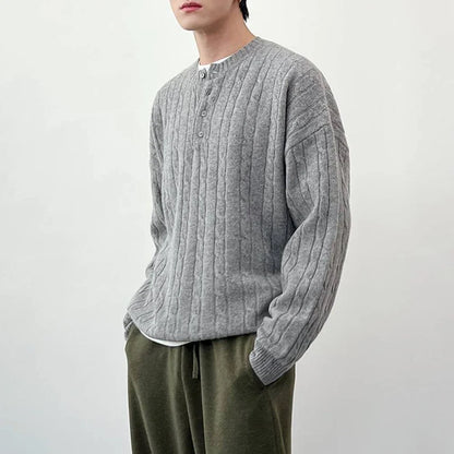 Premium Casual Henley Cable Knit Sweater